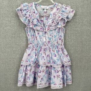 Love Shack Fancy Target Floral Ruffle Mini‎ Dress Women Sz M Lou Purple Cottage